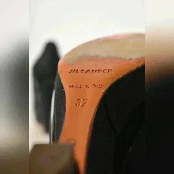 1990s JIL SANDER Navy Linen Wedge Heel Peep  Toe Platform Pump 7US Italy - Picture 9 of 9